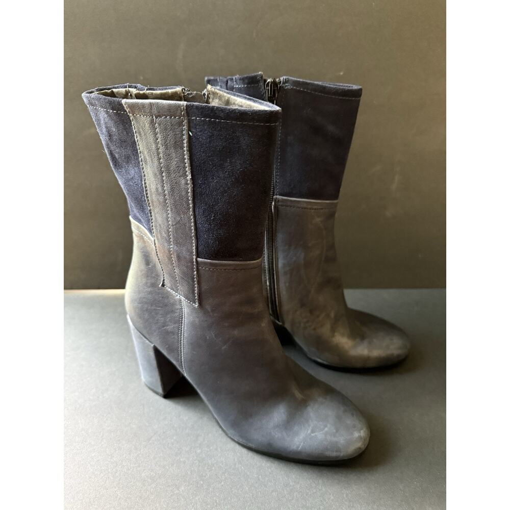 Paola Ferri Womens Boots Size 37/7 Leather Suede Blue Block Heel Zip Career City